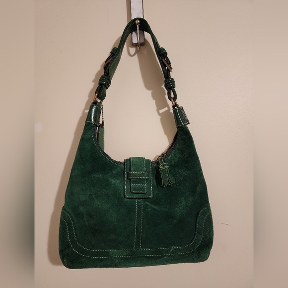 Rare, Vintage Style Coach Emerald Velvet Shoulder Bag - Picture 2 of 3